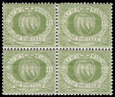 San Marino 1892-94 45c Yellow-green Block Of 4 Unmounted Mint. - Nuovi