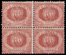 San Marino 1892-94 65c Chestnut Block Of 4 Unmounted Mint. - Unused Stamps