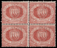 San Marino 1892-94 65c Chestnut Block Of 4 Unmounted Mint. - Neufs