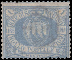 San Marino 1894 1 Lira Pale Ultramarine Fine Mint Signed Diena And With Diena Certificate. - Unused Stamps