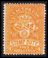 1884. VICTORIA AUSTRALIA STAMP DUTY. Victoria 4 FOUR SHILLINGS. Hinged, Thin Spot.  (Michel 22) - JF534429 - Mint Stamps