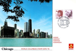 NORWAY 1992 PU92 CHICAGO WORLD COLUMBIAN STAMP EXPO PHILATELIC EXHIBITION CARD - Maximumkaarten