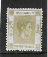 HONG KONG 1946 25c PALE YELLOW-OLIVE SG 150 MOUNTED MINT Cat £8.50 - Nuovi