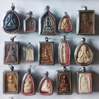 SET OF 15 THAI BUDDHIST BLESSED MEDALLION CLAY AMULETS - Pays