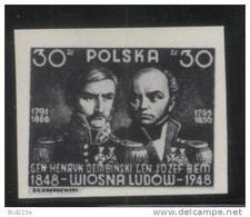 POLAND 1948 100TH ANNIV 1848 POLISH UPRISING REVOLUTION  BLACK PRINT NHM Spring Of Nations Generals Bem Dembinski Army - Prove & Ristampe