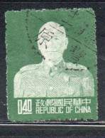 CHINA REPUBLIC CINA TAIWAN FORMOSA 1953 CHIANG KAI-SHEK PRESIDENT 40c USED USATO OBLITERE' - Gebraucht