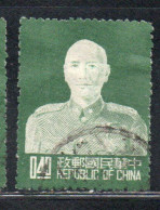 CHINA REPUBLIC CINA TAIWAN FORMOSA 1953 CHIANG KAI-SHEK PRESIDENT 40c USED USATO OBLITERE' - Used Stamps