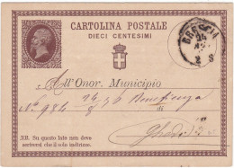 ITALIA - REGNO - RE VITTORIO EMANUELE II -  BRESCIA -  CARTOLINA POSTALE C. 10 -  VIAGGIATA PER GHEDI (BRESCIA) 1876 - Entiers Postaux