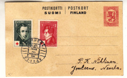 Finlande - Carte Postale De 1949 - Entier Postal - Oblit Tampere - Exp Vers Nevala - Croix Rouge - - Covers & Documents
