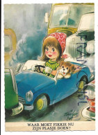 Petite Fille Big Eyes Au Volant Dans Un Embouteillage. Petit Chien:" Waar Moet Fikkie Nu Zijn Plasje Doen?" Par Taylor - Taylor