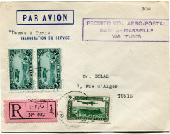 SYRIE LETTRE RECOMMANDEE PAR AVION AVEC CACHET " PREMIER VOL DAMAS....." DEPART DAMAS ?-?-38 POUR LA TUNISIE - Cartas & Documentos