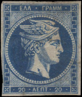 Greece 1872-75 20l Blue Athens Print On Thin Transparent Paper Fine Unused With Part Own Gum.  - Ungebraucht