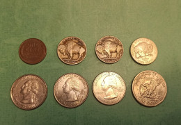 USA ETATS UNIS AMERIQUE Lot 8 Monnaies Indien Bison 1 Cent 5 Cents Quarter Et Dollar - Collections