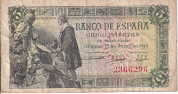 BILLETE DE ESPAÑA DE 5 PTAS DEL 15/06/1945 SIN SERIE  (BANKNOTE) RARO - 5 Pesetas