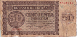 BILLETE DE BURGOS DE 50 PTAS DEL 21/11/1936 SERIE L  (BANKNOTE) - 50 Peseten