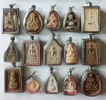 SET OF 15 THAI BUDDHIST BLESSED MEDALLION CLAY AMULETS - Countries