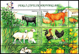 Turkey, Türkei - 2007 - Domestic Farm Animals ( Chicken, Cow, Goat, Lamb) - 1.Mini S/Sheet ** MNH - Unused Stamps