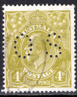 Australia 1926-30 4d Olive-yellow Official Perfin 2 Wmk 7 Perf 14 Fine Used. - Used Stamps