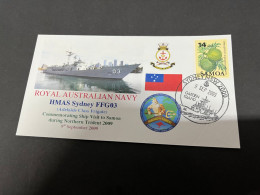 7-7-2023 (1 S 34) Royal Australian Navy Warship - HMAS Sydney FFG 03 (visit To Samoa) With Samoa Fruit Stamp - Autres & Non Classés