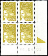 France Coin Daté N° 4570 ** Marianne De Gommé Gommé Le 0.58 Jaune-olive Du 03.04.2020 - 2000-2009