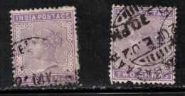 INDIA Scott # 58 Used X 2 - QV - Hinge Remnant - 1858-79 Crown Colony