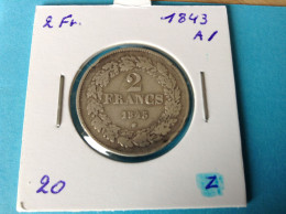 België Leopold I 2 Frank 1843 Gelauwerd Zilver. (Morin 20a/) - 2 Francs