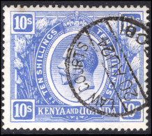 Kenya And Uganda 1922-27 10s Bright Blue Wmk Crown To Right Fiscal Fine Used. - Kenya & Uganda