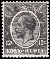 Kenya And Uganda 1922-27 12c Grey-black Lightly Mounted Mint. - Kenya & Ouganda