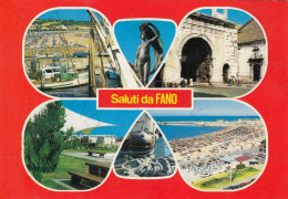 CARTOLINA  FANO,MARCHE-SALUTI DA FANO-STORIA,MEMORIA,CULTURA,RELIGIONE,IMPERO ROMANO,BELLA ITALIA,VIAGGIATA 1988 - Fano