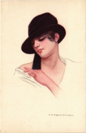 PC ARTIST SIGNED, NANNI, ITALIAN, GLAMOUR LADY, HAT, Vintage Postcard (b48411) - Nanni