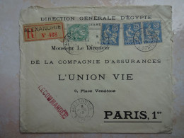 EGYPTE ALEXANDRIE ENVELOPPE LETTRE Recommandée 1919 Timbre Français Oblitération - Lettres & Documents