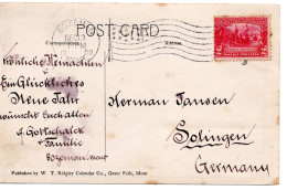 68008 - USA - 1908 - 2¢ Jamestown EF A AnsKte BOZEMAN MONT -> Deutschland - Lettres & Documents
