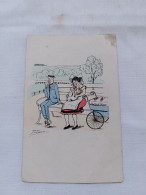 ANTIQUE POSTCARD ILLUSTRATION HUMOR COUPLE ON GARDEN SIGNED BY JACK NUMBER UNUSED - Number, Jack