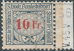 Svizzera-Switzerland-Suisse,1920/25 Revenue Stamp Tax Fiscal 10fr,SCHWEIZ.BUNDESBAHNEN-SWISS.FEDERAL RAILWAYS,Defective! - Chemins De Fer