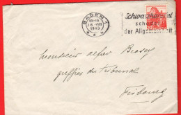 ZVQ-37 Umschlag Gelaufen Baden1943  Stempel Schwarzhandel Schadet Der Allgemeinheit Pour Fribourg Greffe Tribunal - Covers & Documents