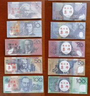 China BOC Bank (bank Of China) Training/test Banknote,AUSTRALIA Dollars D-1 Series 5 Different Note Specimen Overprint - Vals En Specimen