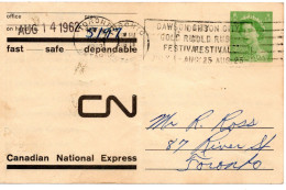 68077 - Canada - 1962 - 2¢ QEII GAKte "Canadian National Express" Als OrtsKte TORONTO - ..., Senkr Bug - Lettres & Documents