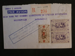 BV12 LA REUNION BELLE LETTRE RECO. RR  1947 1ER VOL A MADAGASCAR  SAINT DENIS  A BRICKAVILLE+PIRE DE TP ++AFF. PLAISANT+ - Cartas & Documentos