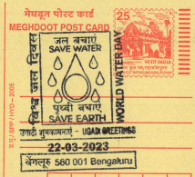 India, 2023, SAVE WATER - SAVE EARTH, World WATER DAY, Ugadi Greetings, Special Cancellation On Postcard, Nature Ecology - Agua