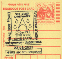 India, 2023, SAVE WATER - SAVE EARTH, World WATER DAY, Ugadi Greetings, Special Cancellation On Postcard, Nature Ecology - Agua