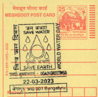 India, 2023, SAVE WATER - SAVE EARTH, World WATER DAY, Ugadi Greetings, Special Cancellation On Postcard, Nature Ecology - Eau