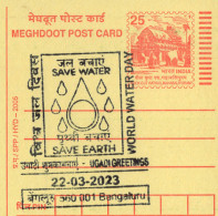 India, 2023, SAVE WATER - SAVE EARTH, World WATER DAY, Ugadi Greetings, Special Cancellation On Postcard, Nature Ecology - Agua