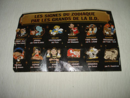 O8 / Rare Planche 12 Pin's " Les Signes Du Zodiaque Par Les Grands De La BD "  1992 - Pins