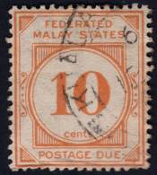 FEDERATED MALAY STATES FMS 1924 Postage Due 10c Sc#J5 USED @TD21 - Federated Malay States