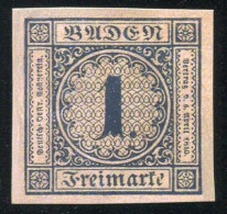 1851 Allemagne Baden 1 Kreuzer Neuf ** Avec Gomme, Mi.1, Magnifique Reproduction - Postfris