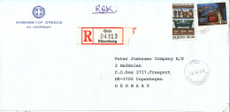 Norway Registered Cover Sent To Denmark Oslo 2-5-1995 (from The Embassy Of Greece Oslo) - Covers & Documents