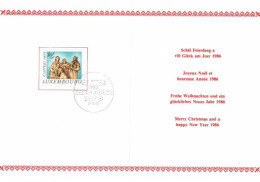 Wenskaart Joyeux Noel Et Heureuse Annee 1986 Speciale Afstempeling 1985 - Cartes Commémoratives