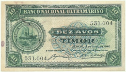 TIMOR - 10 AVOS - 19 De Julho De 1940 - P 13 - RARE - PORTUGAL - Timor