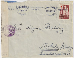 FINLAND - 1945 - Facit F239 3,50M+75p Red Cross On Censored Cover From HELSINKI To Sweden - Covers & Documents
