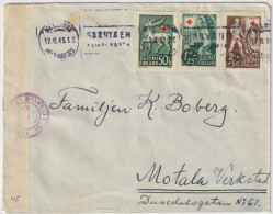 FINLAND - 1945 - Facit F258, F295 & F296 Red Cross (1942 & 45 Issues) On Censored Cover From HELSINKI To MOTALA, Sweden - Covers & Documents